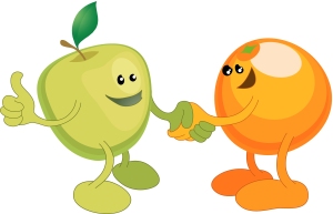 Apple And Orange Happily Shaking Hands